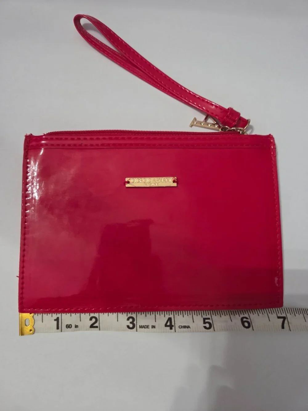 Giorgio Armani Parfums Red Patent Cosmetic Pouch Wristlet Rhinestone A Charm